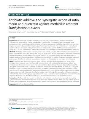 Antibiotic Additive and Synergistic Action of Rutin, Morin and Quercetin Against Methicillin Resistant Staphylococcus Aureus