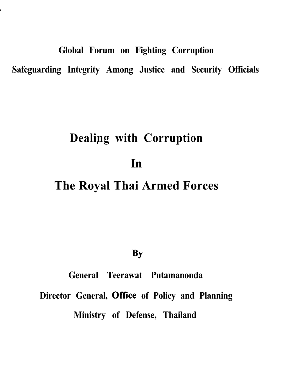 Dealing with Corruption . in the Royal Thai Armed Forces