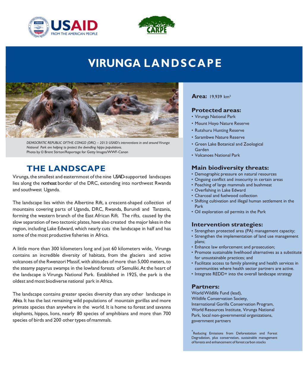 VIRUNGA LANDSCAPE Factsheet