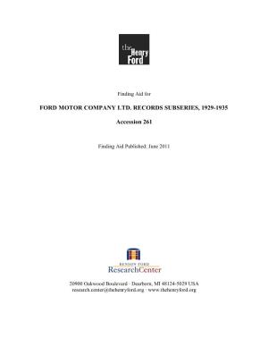 Finding Aid for the Ford Motor Company Ltd. Records Subseries, 1929-1935