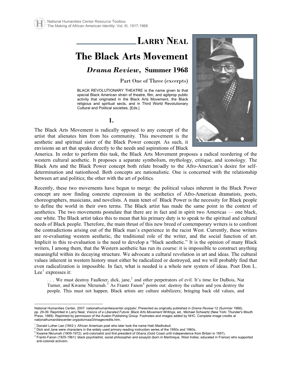 The Black Arts Movement Drama Review, *Summer 1968 Part One of Three (Excerpts)