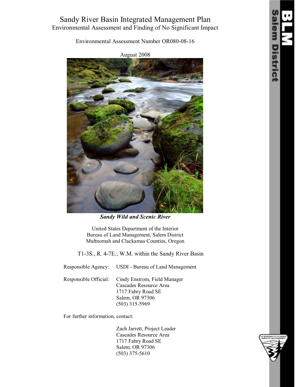 Sandy River Basin Integrated Management Plan Environmental Assessment and Finding of No Significant Impact