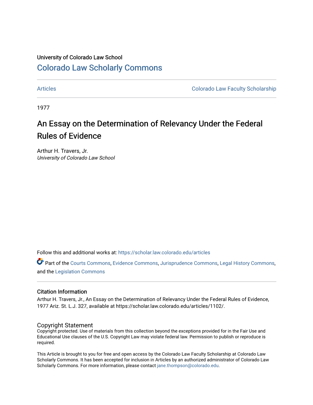 An Essay on the Determination of Relevancy Under the Federal Rules of Evidence