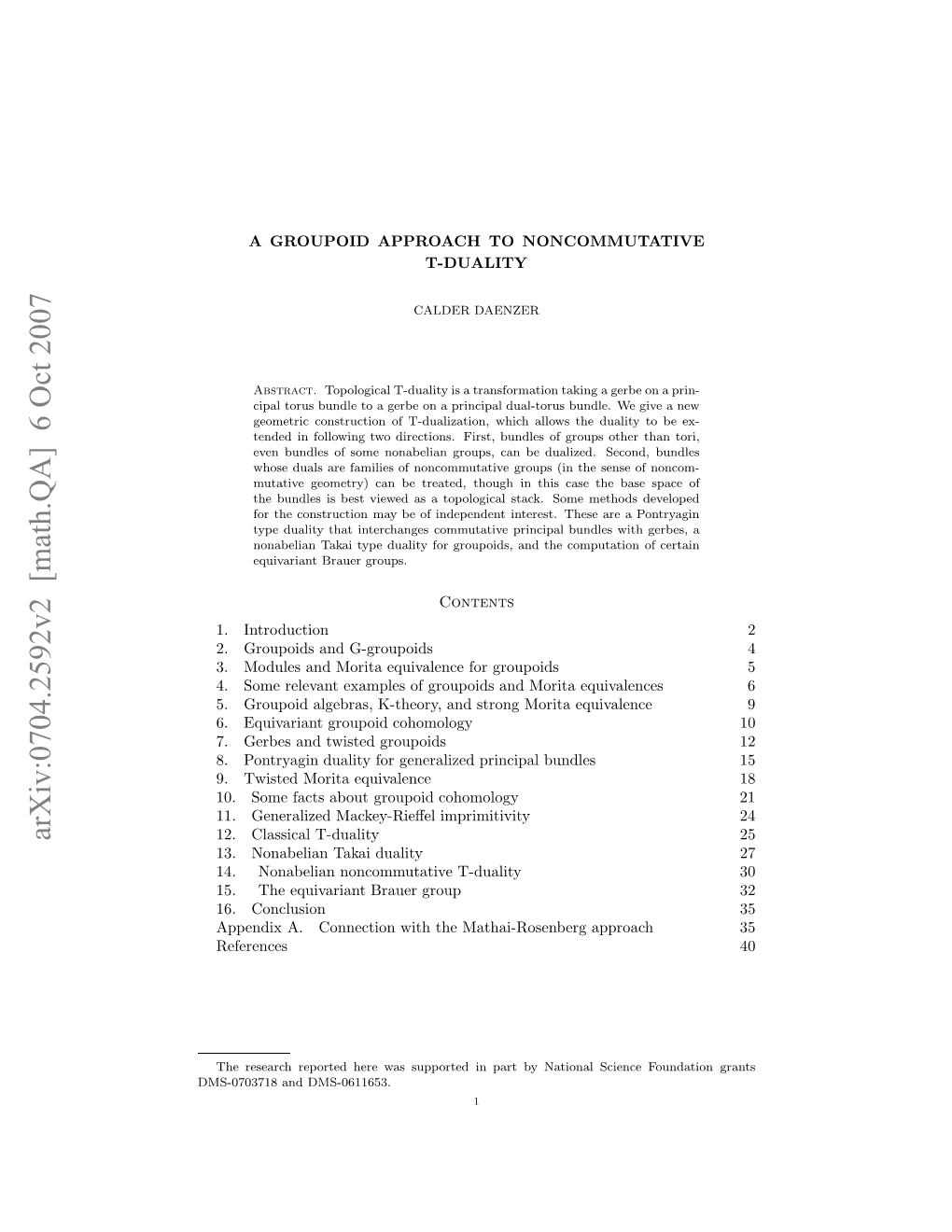 A Groupoid Approach to Noncommutative T-Duality 3