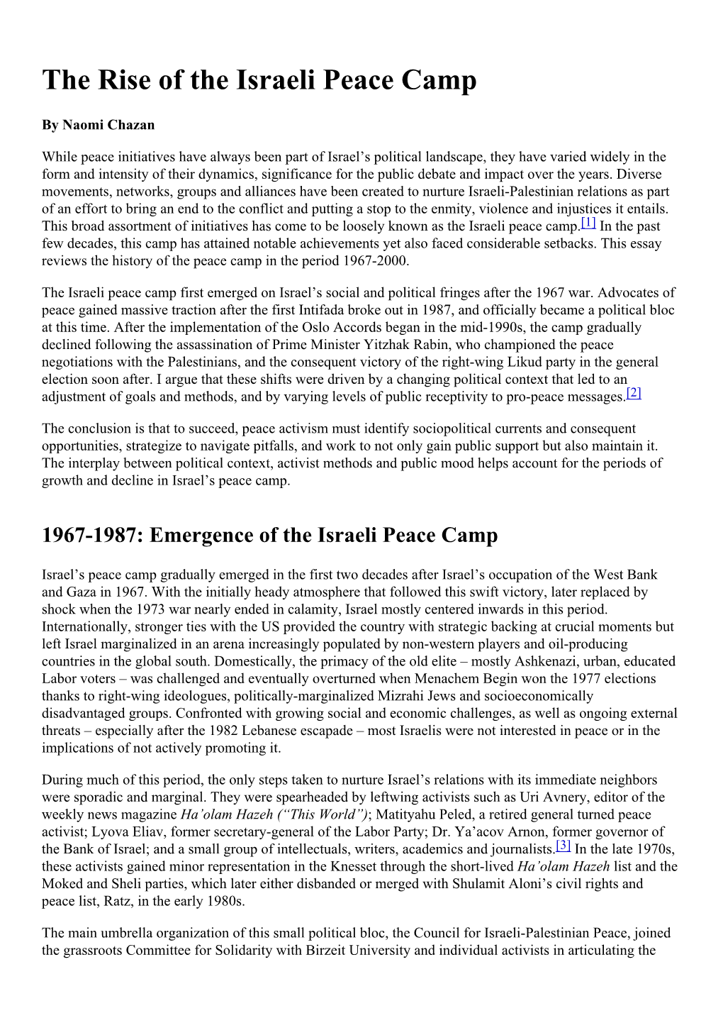 The Rise of the Israeli Peace Camp