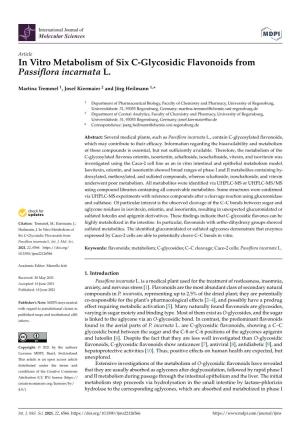 In Vitro Metabolism of Six C-Glycosidic Flavonoids from Passiflora Incarnata L