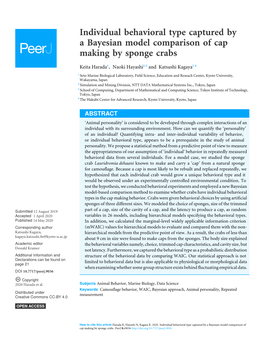 Individual Behavioral Type Captured by a Bayesian Model Comparison of Cap Making by Sponge Crabs