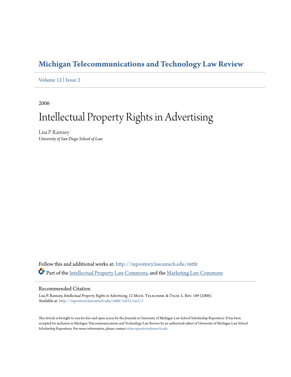 Intellectual Property Rights in Advertising Lisa P