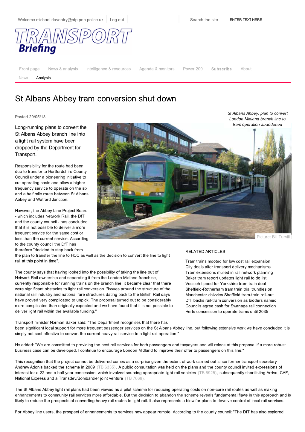 St Albans Abbey Tram Conversion Shut Down