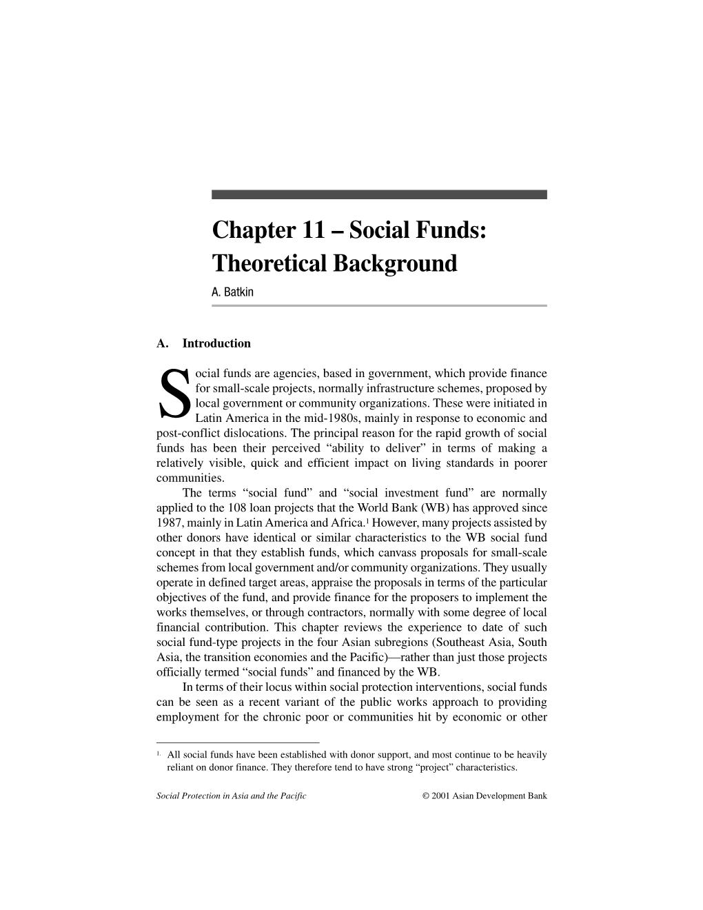 Chapter 11 – Social Funds: Theoretical Background A