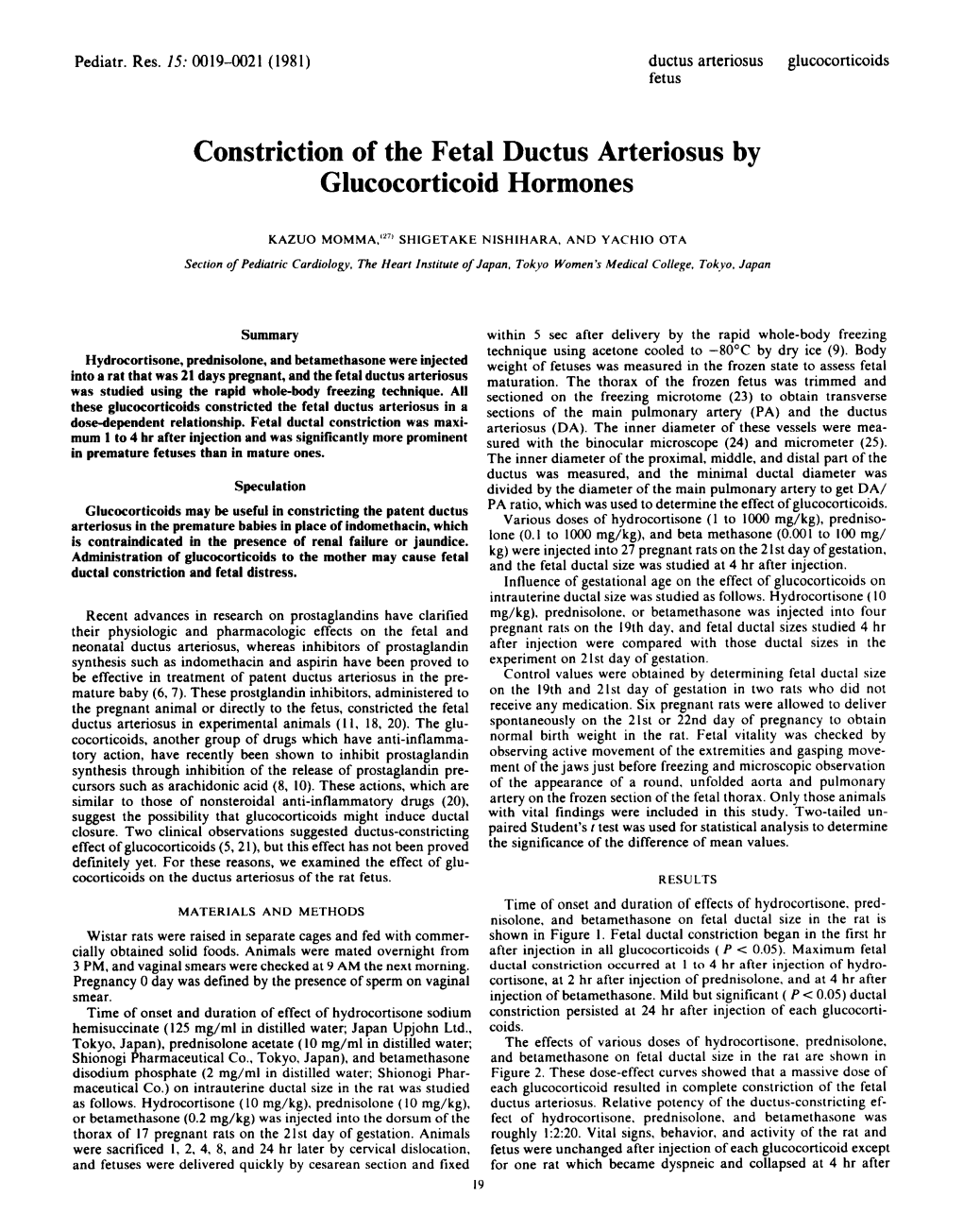 Constriction of the Fetal Ductus Arteriosus by Glucocorticoid Hormones