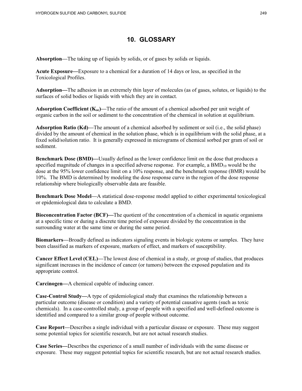 Toxicological Profile for Hydrogen Sulfide and Carbonyl Sulfide