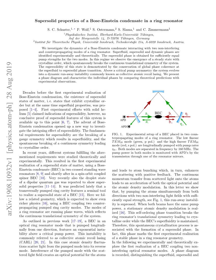 Arxiv:1908.10932V1 [Physics.Atom-Ph] 28 Aug 2019 the Continuous Translational Symmetry of the System
