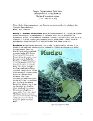 Plant Pest Risk Assessment for Kudzu, Pueraria Montana 2010 (Revised 2013)