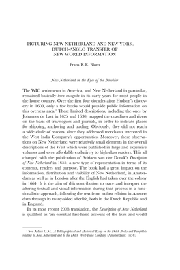 Picturing New Netherland and New York. Dutch-Anglo Transfer of New World Information