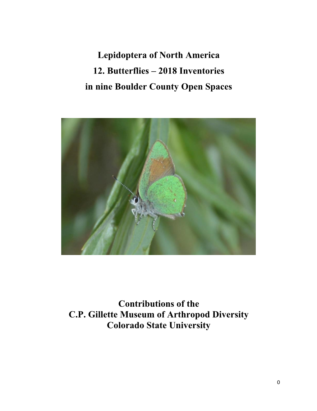 Lepidoptera of North America 12. Butterflies – 2018 Inventories in Nine Boulder County Open Spaces