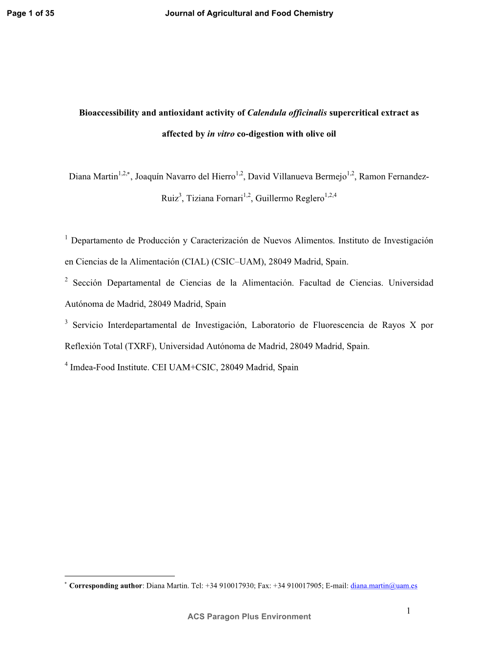 1 Bioaccessibility and Antioxidant Activity of Calendula Officinalis