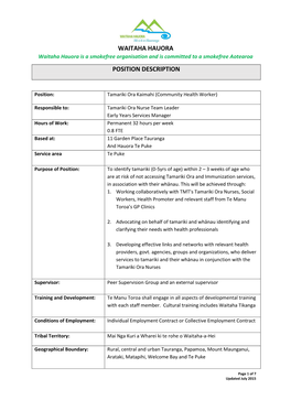 Waitaha Hauora Position Description