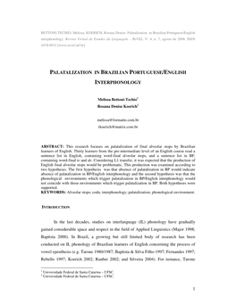 Palatalization in Brazilian Portuguese/English Interphonology