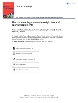The Stimulant Higenamine in Weight Loss and Sports Supplements