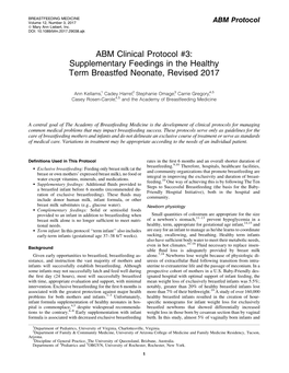 ABM Protocol 3: Supplementary Feedings in the Healthy Term