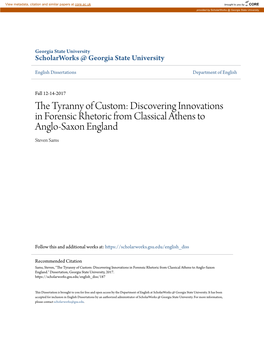 Discovering Innovations in Forensic Rhetoric from Classical Athens to Anglo-Saxon England Steven Sams
