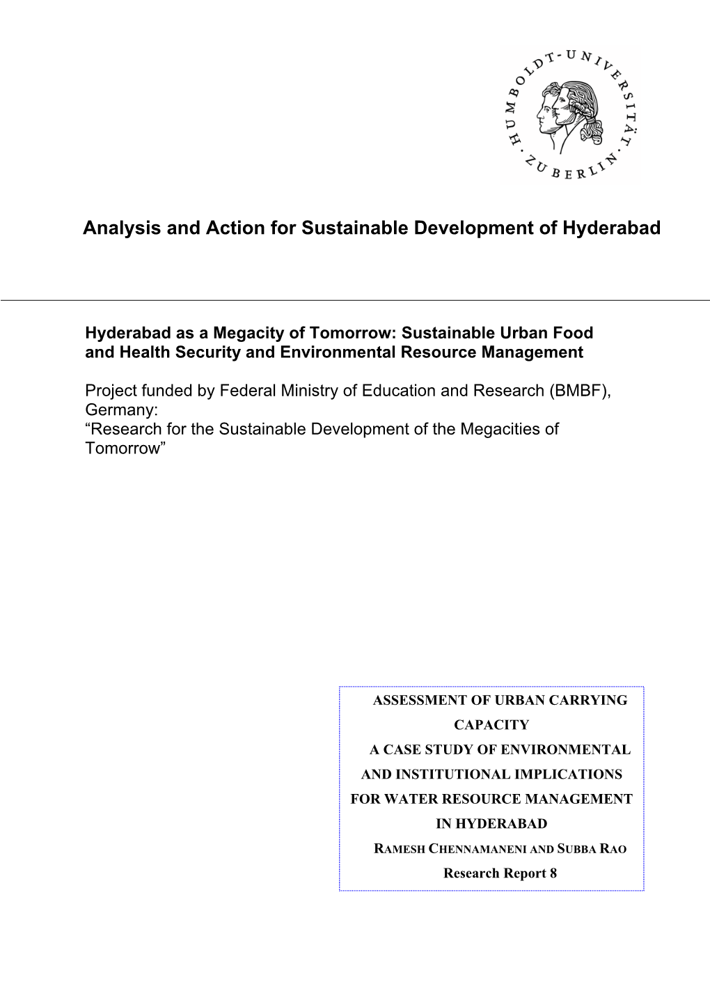 Analysis and Action for Sustainable Development of Hyderabad
