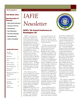 IAFIE Newsletter Page 2 INTERNATIONAL ASSOCI ATION for INTELLIGENCE EDUCATION