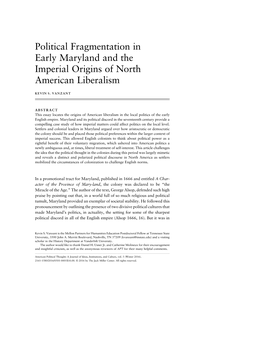 Political Fragmentation in Early Maryland and the Imperial Origins of North American Liberalism