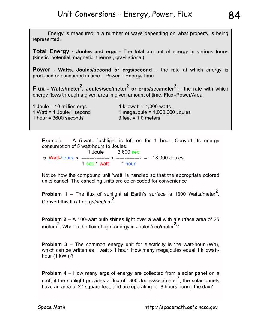 Unit Conversions – Energy, Power, Flux 84