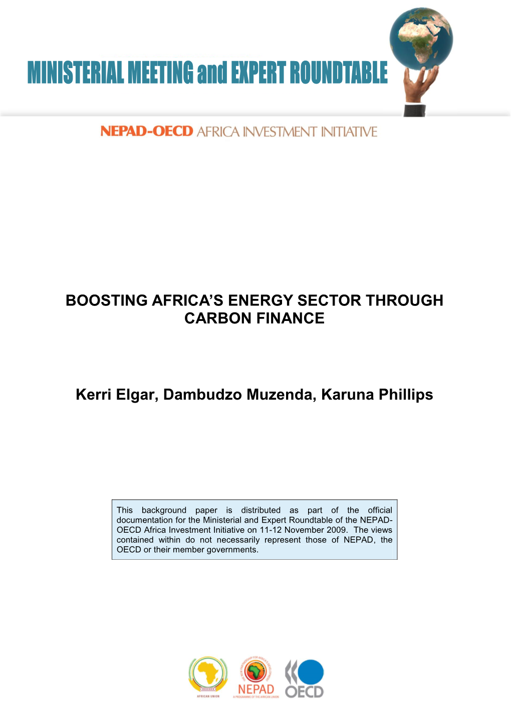 BOOSTING AFRICA's ENERGY SECTOR THROUGH CARBON FINANCE Kerri Elgar, Dambudzo Muzenda, Karuna Phillips