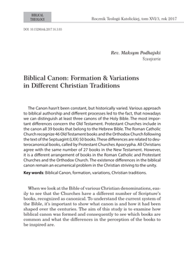 Biblical Canon: Formation & Variations in Different Christian Traditions