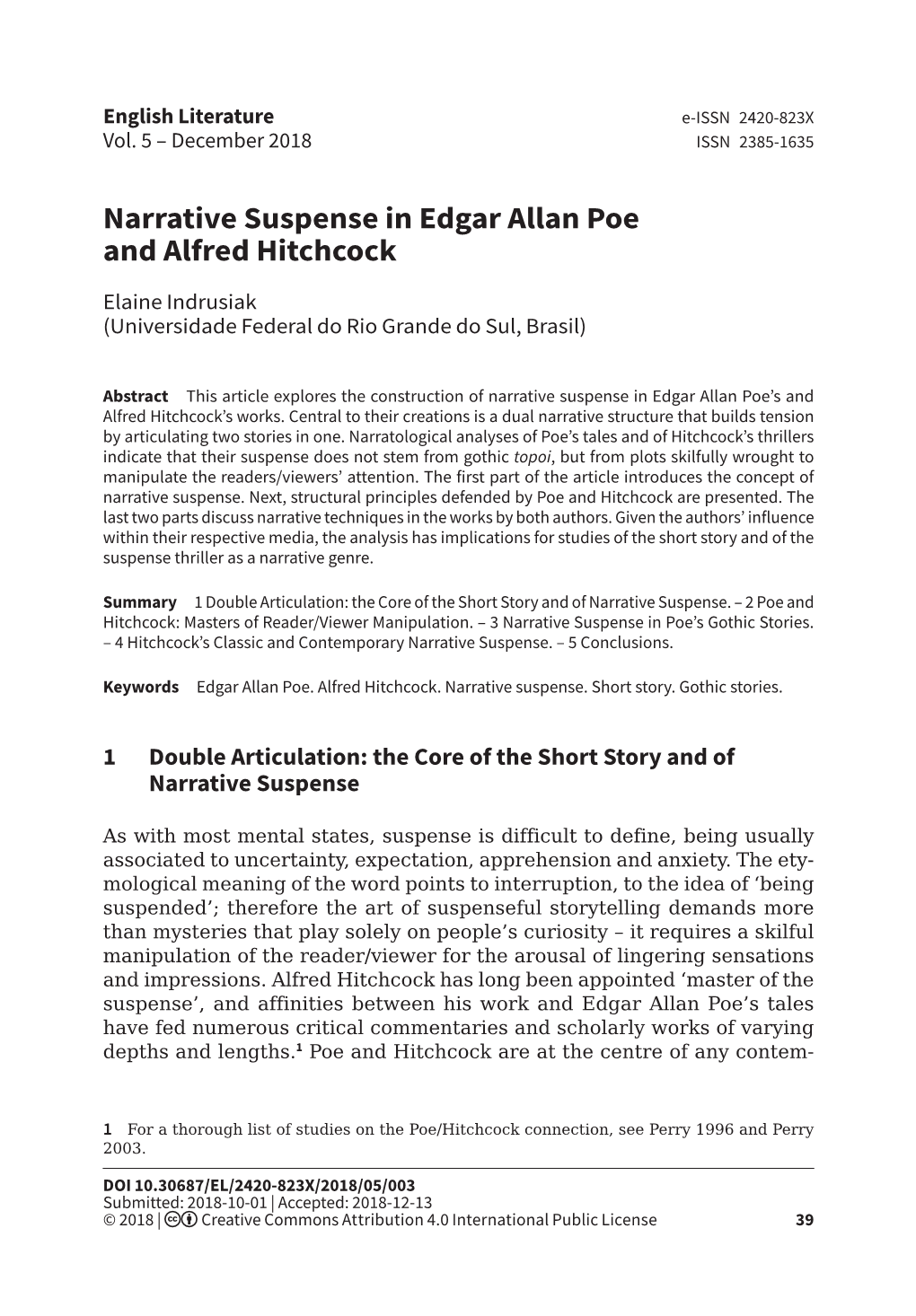 Narrative Suspense in Edgar Allan Poe and Alfred Hitchcock