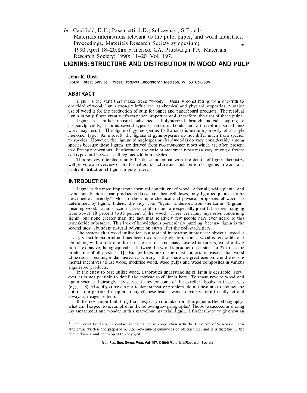 Lignins: Structure and Distribution in Wood and Pulp