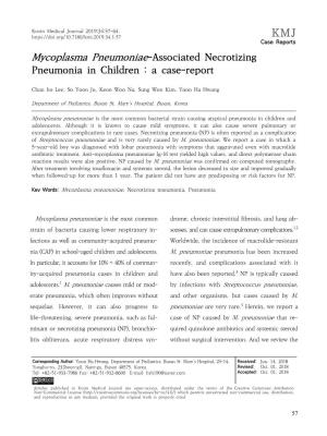Mycoplasma Pneumoniae-Associated Necrotizing Pneumonia in Children : a Case-Report