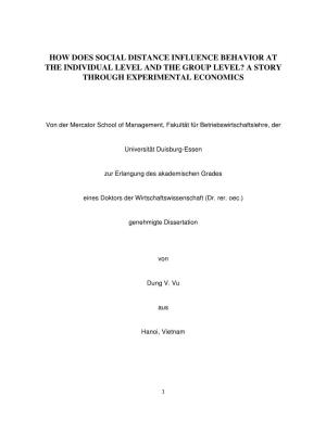 How Does Social Distance Influence Behavior at the Individual Level and the Group Level? a Story Through Experimental Economics