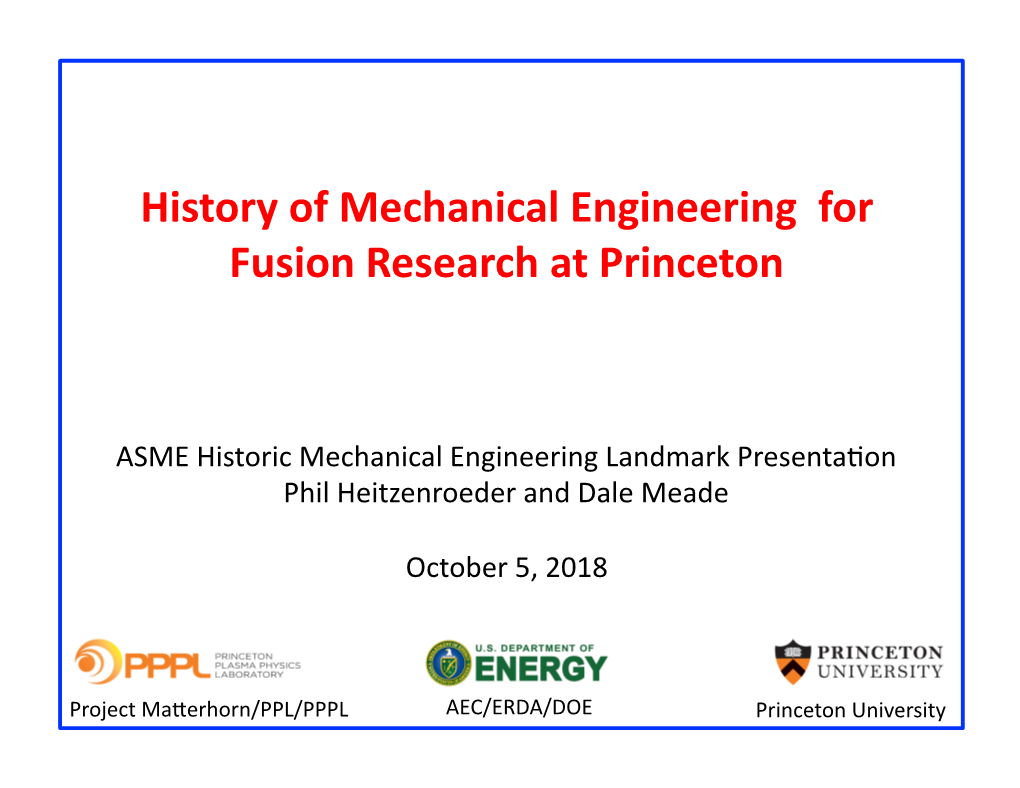 History of Mechanical Engineering for Fusion Research at Princeton