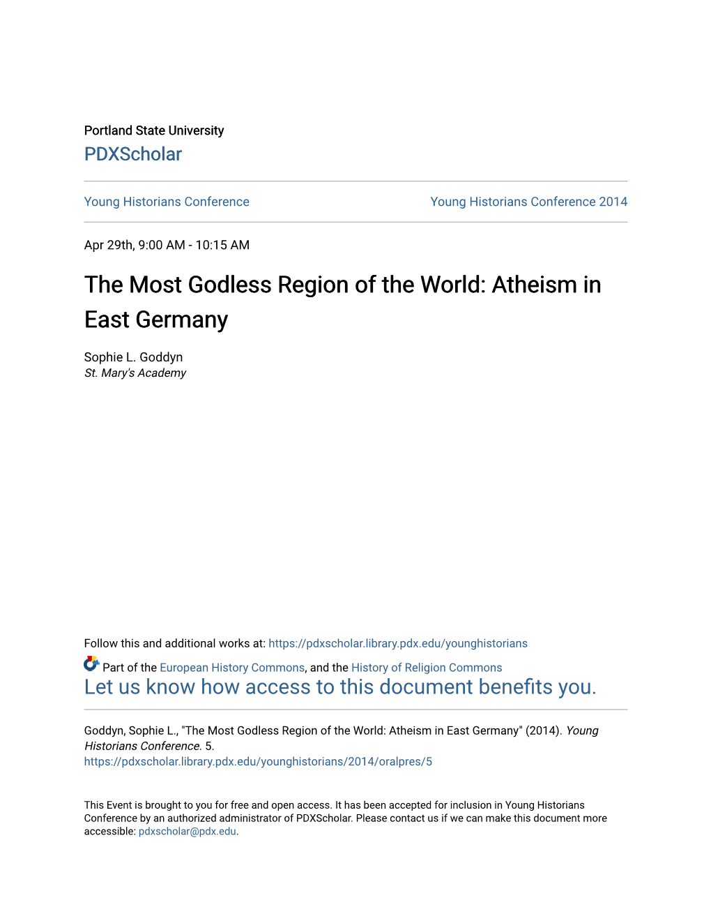 The Most Godless Region of the World: Atheism in East Germany