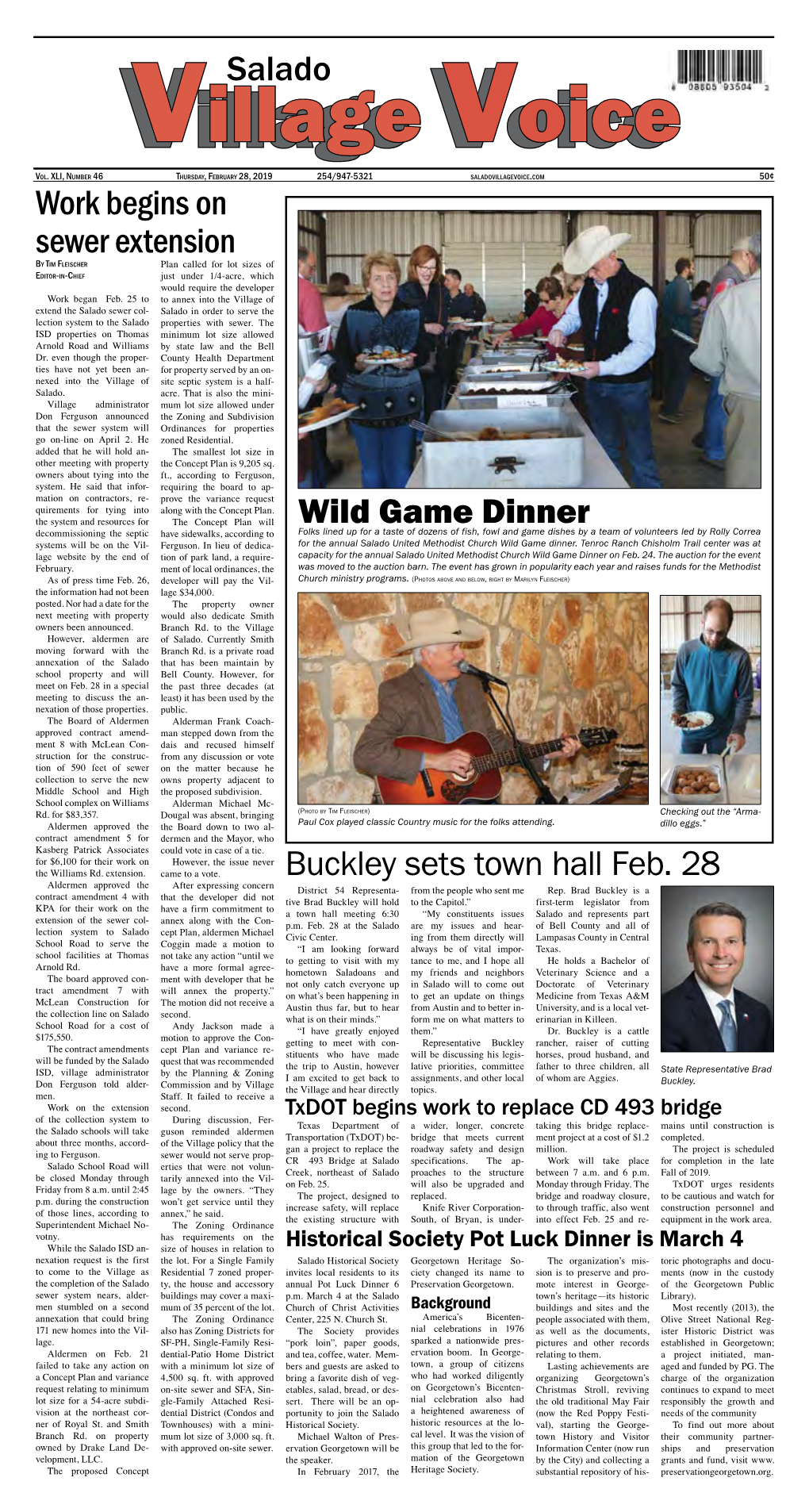 Salado Wild Game Dinner Buckley Sets Town Hall Feb. 28 Work Begins