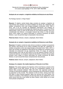 A Trajetória Midiática De Drácula Em Seis Filmes Por Rodrigo Carreiro* E