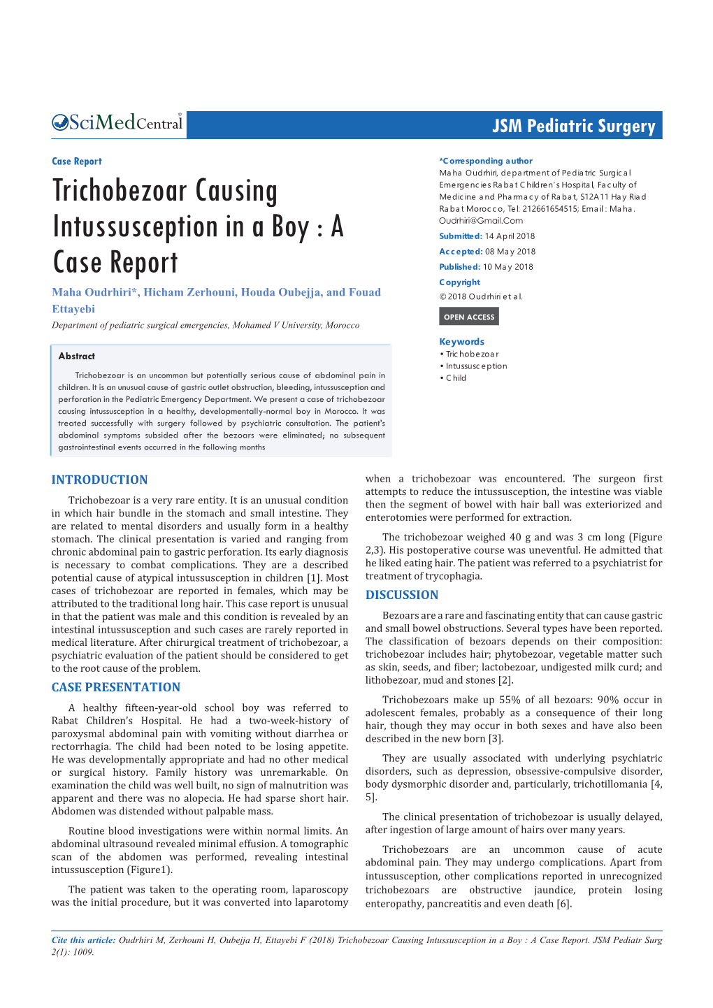 Trichobezoar Causing Intussusception in a Boy : a Case Report