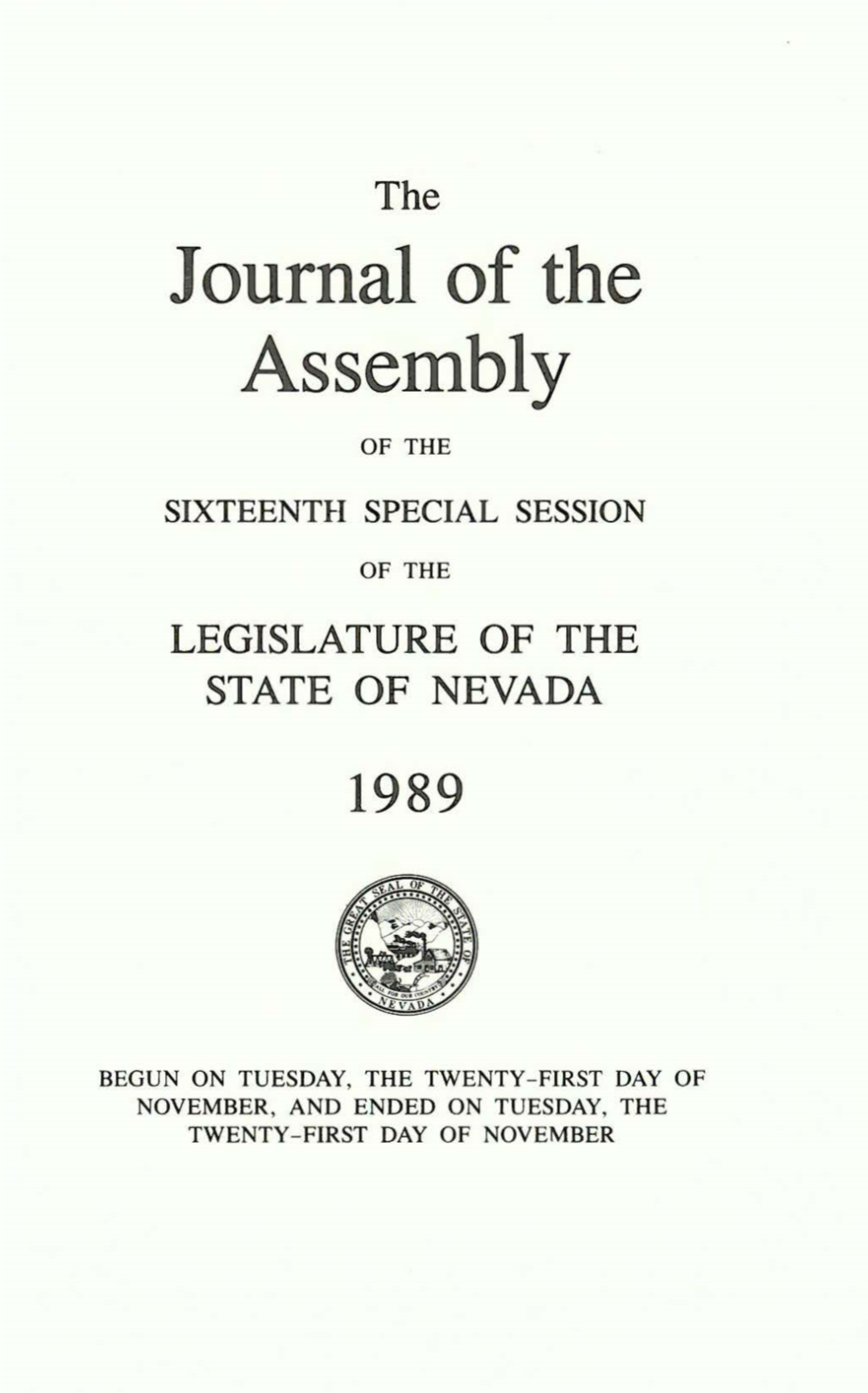 1989 16Th Special Session Journal of the Nevada State