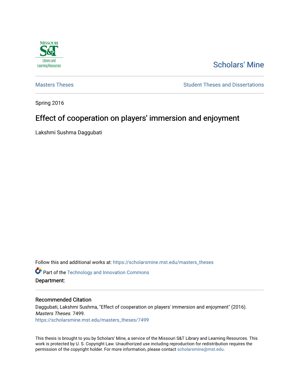 Effect of Cooperation on Players' Immersion and Enjoyment