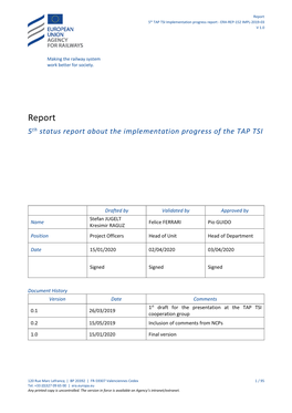 5Th Status Report About the Implementation Progress of the TAP TSI