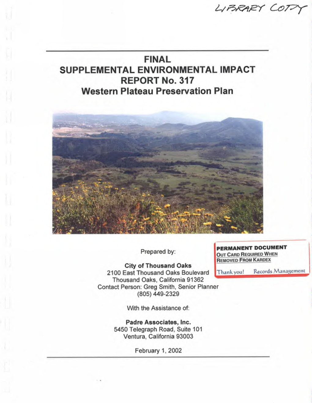 REPORT No. 317 Western Plateau Preservation Plan