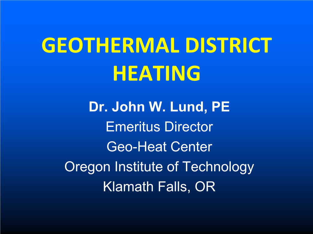 Geothermal District Heating
