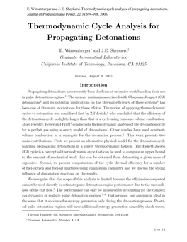 Thermodynamic Cycle Analysis for Propagating Detonations