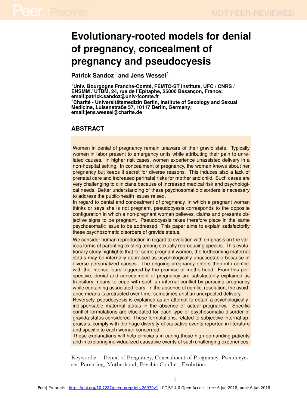 Evolutionary-Rooted Models for Denial of Pregnancy, Concealment of Pregnancy and Pseudocyesis