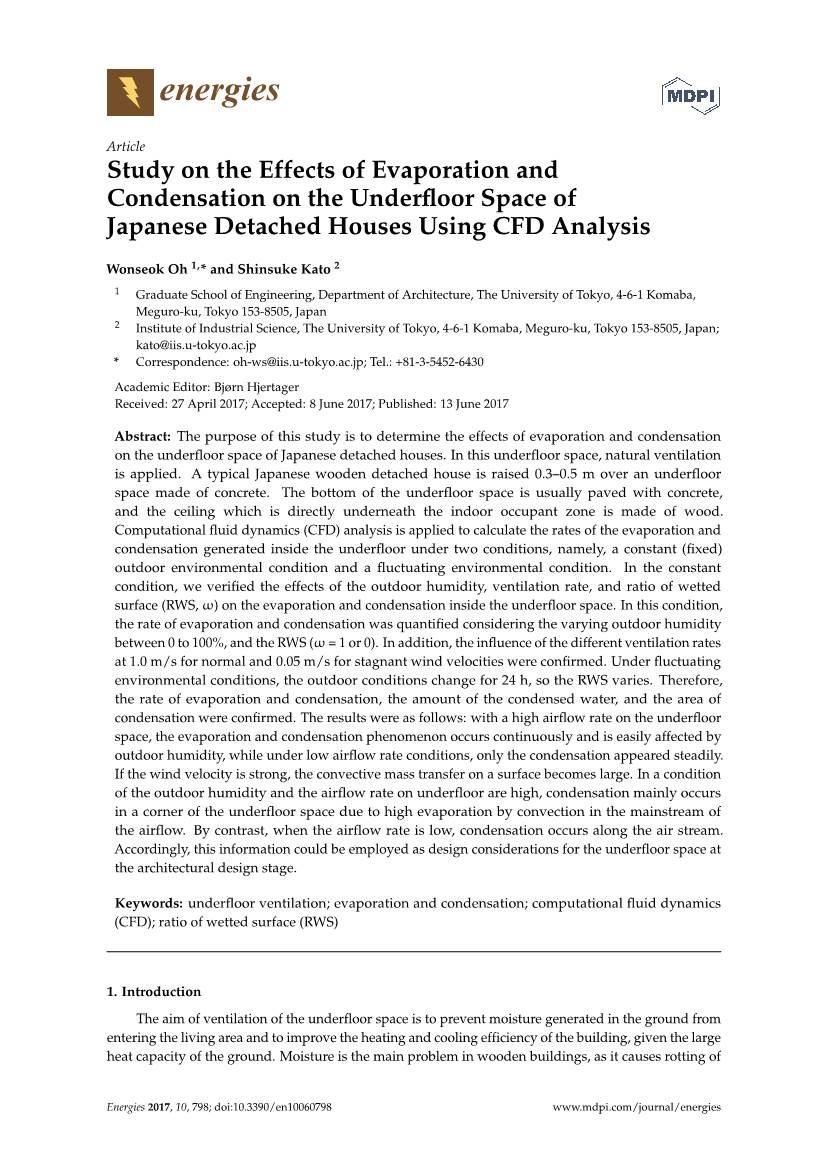 Study on the Effects of Evaporation and Condensation on the Underfloor Space of Japanese Detached Houses Using CFD Analysis