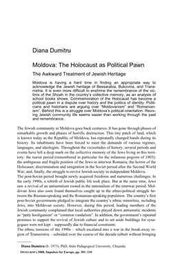 Diana Dumitru• Moldova: the Holocaust As Political Pawn